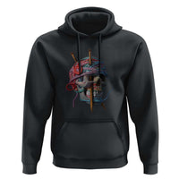 Black crochet-style skull graphic hoodie with front kangaroo pocket and drawstring hood
