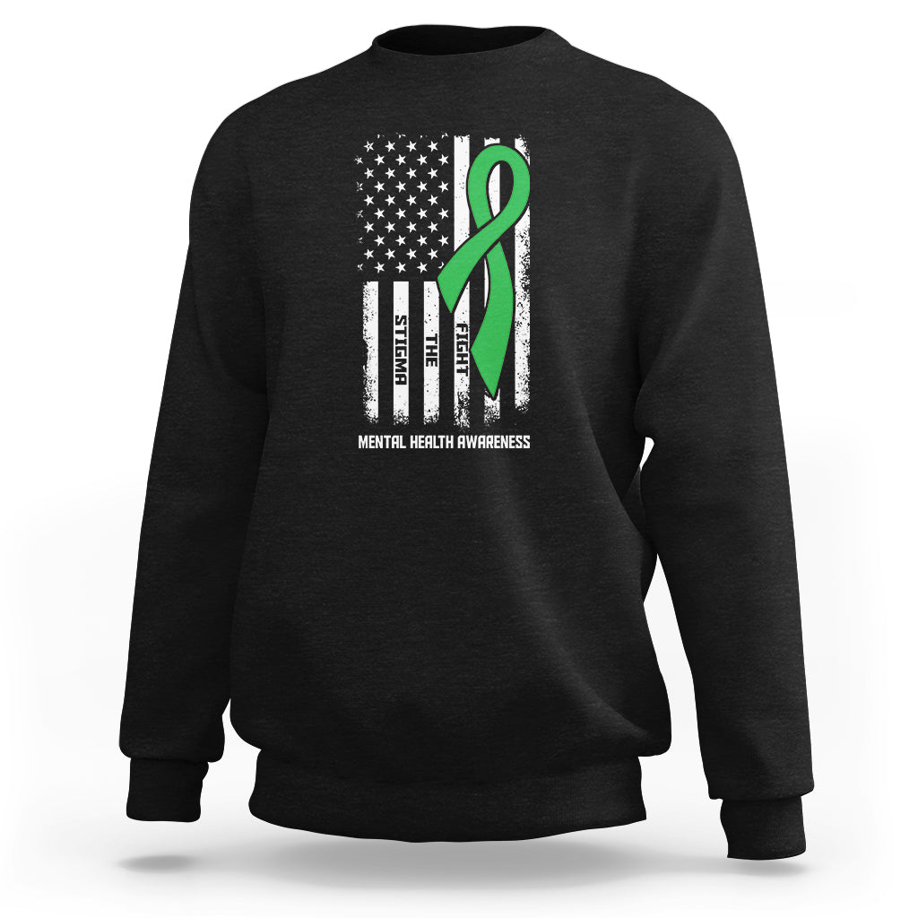Mental health awareness sweatshirt, black, ribbon and US flag graphic