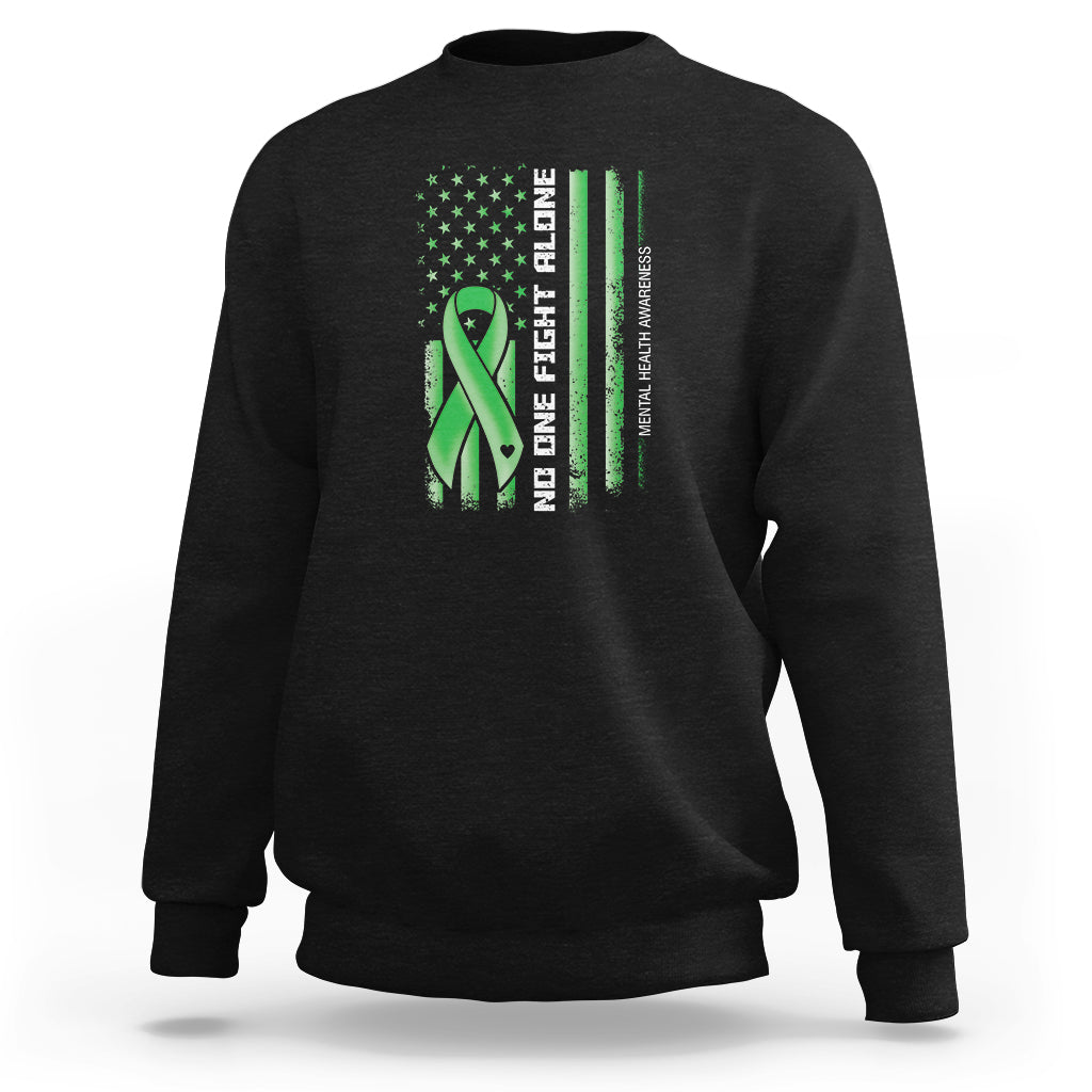 Black sweatshirt with green awareness ribbon and American flag graphic on back
