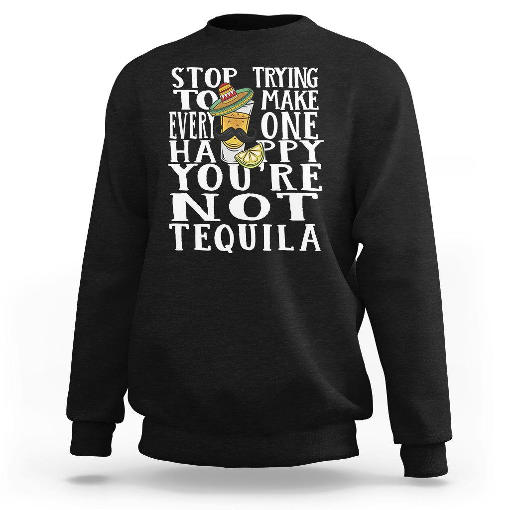 Black crewneck sweatshirt with long sleeves and white motivational text graphic on front