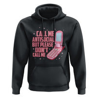 Black pullover hoodie with kangaroo pocket, hood strings, and pink phone console graphic