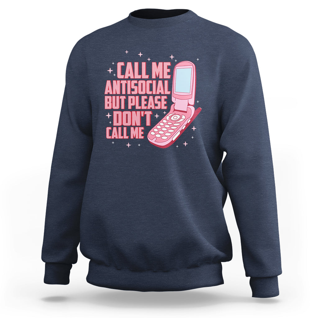 Introvert sweatshirt in navy blue with front graphic text and pink microphone illustration