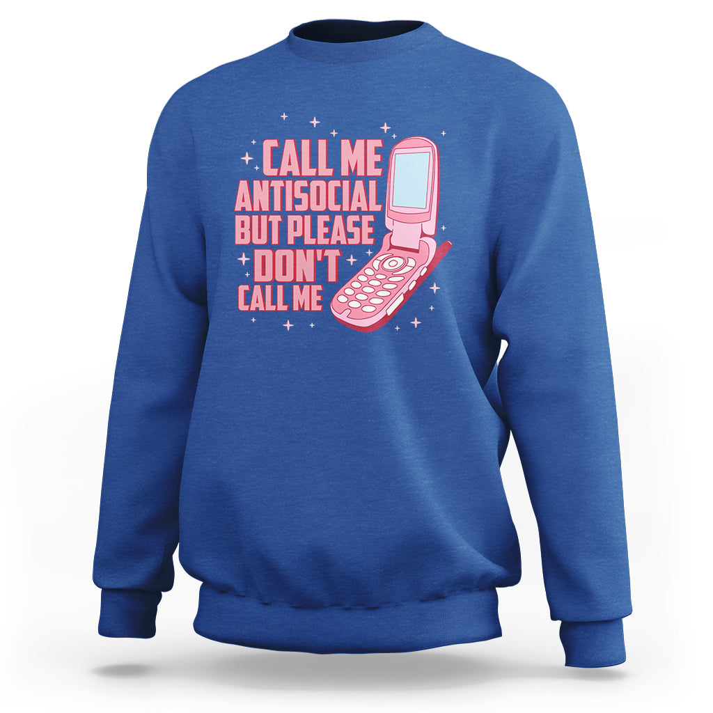 Introvert sweatshirt in royal blue with front graphic text and pink microphone illustration