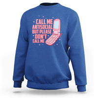 Introvert sweatshirt in royal blue with front graphic text and pink microphone illustration