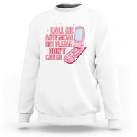 Introvert sweatshirt in white with front graphic text and pink microphone illustration