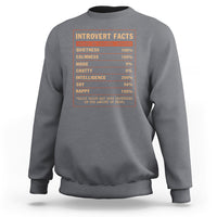 Light gray crewneck sweatshirt with orange Introvert Facts chart graphic on chest.