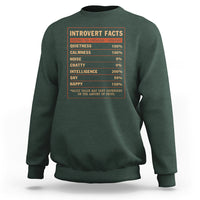 Dark forest green crewneck sweatshirt with orange Introvert Facts chart graphic on chest.