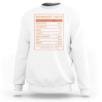 White crewneck sweatshirt with orange Introvert Facts chart graphic on chest.