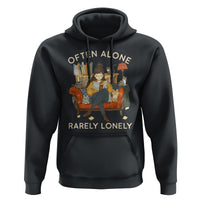 Black hoodie with front graphic, drawstring hood, and kangaroo pocket
