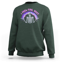 Dark green sweatshirt with skeleton rainbow graphic and neon text on front