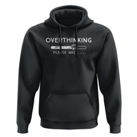 Black hoodie with drawstring hood, kangaroo pocket, and printed chest text graphic