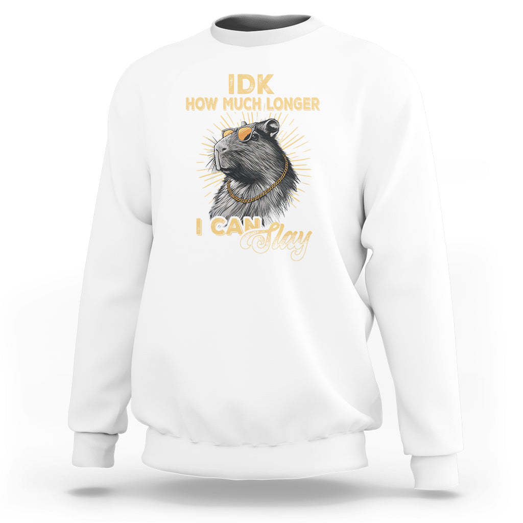 White crewneck sweatshirt with capybara graphic front print