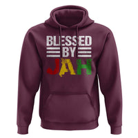 Maroon rasta graphic hoodie with 'Blessed By Jah' front print and kangaroo pocket