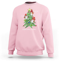 Light pink crewneck sweatshirt with Christmas tree and gnome graphic, “Everything is Fine” text