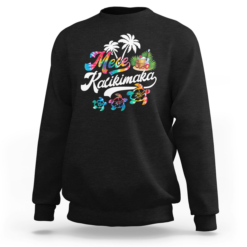 Black Christmas sweatshirt with Mele Kalikimaka graphic of turtles and palms