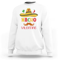 White crewneck sweatshirt with colorful nacho Valentine graphic on chest