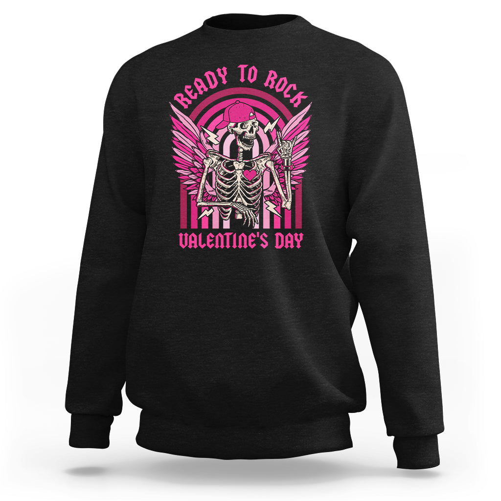Black sweatshirt with skeleton rocker graphic and wings, 'Valentine's Day' text