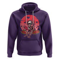 Purple pullover hoodie with skeleton gamer graphic, red heart and rose artwork