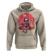 Sand pullover hoodie with skeleton gamer graphic, red heart and rose artwork