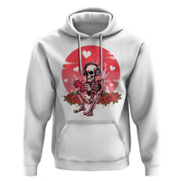 White pullover hoodie with skeleton gamer graphic, red heart and rose artwork