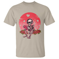 Sand skeleton gamer graphic T-shirt with red heart burst and floral accents