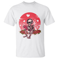 White skeleton gamer graphic T-shirt with red heart burst and floral accents