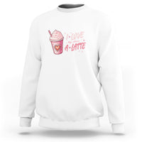 White Valentine's Day sweatshirt with latte cup heart graphic and 'I love my class' text