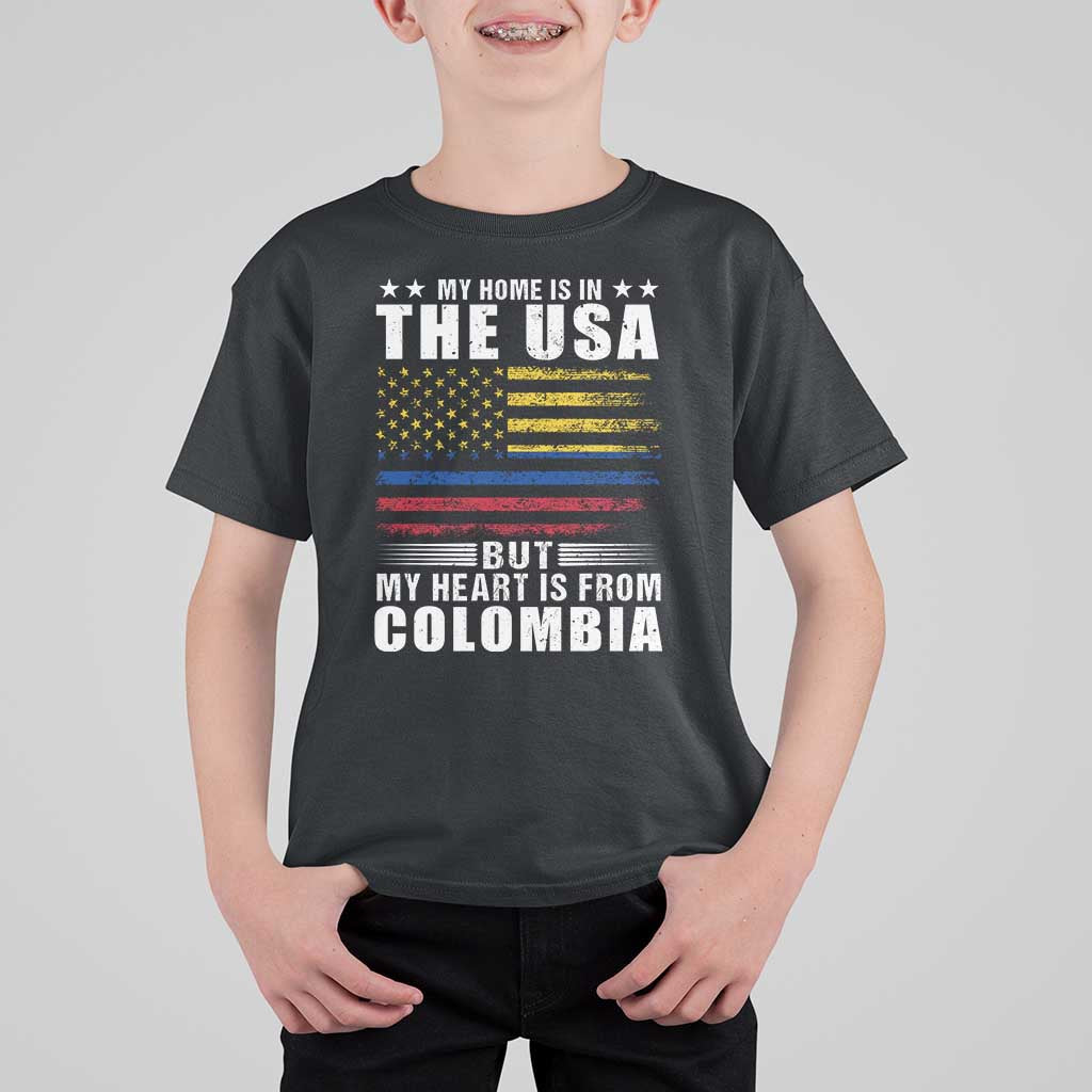 Colombian American T Shirt For Kid My Home Is In The USA But My Heart Is From Colombia