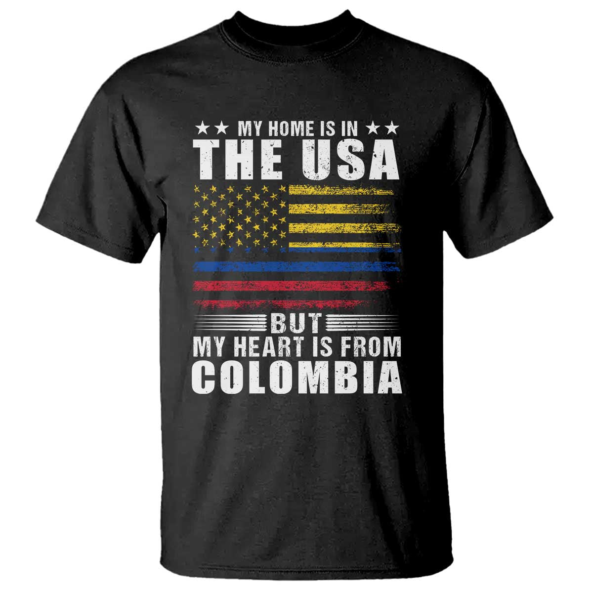 Colombian American T Shirt My Home Is In The USA But My Heart Is From Colombia - Wonder Print Shop