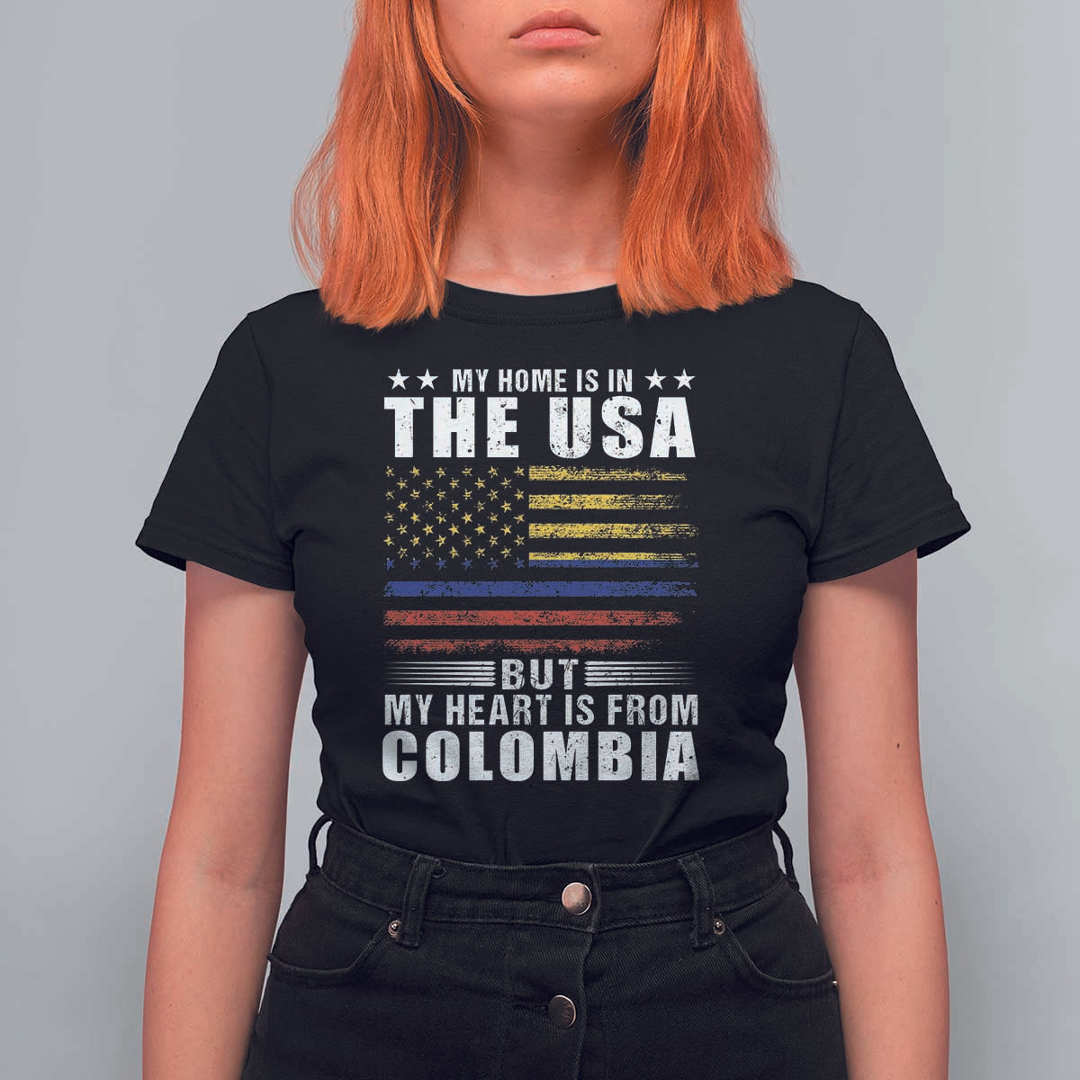 Colombian American T Shirt For Women My Home Is In The USA But My Heart Is From Colombia - Wonder Print Shop