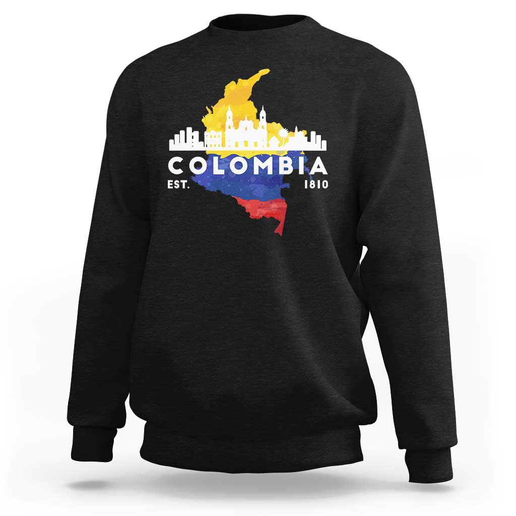 Black Colombia pride sweatshirt with Colombia skyline graphic, Est. 1810