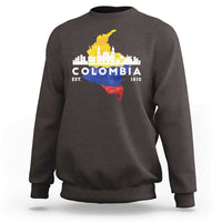 Charcoal Colombia pride sweatshirt with Colombia skyline graphic, Est. 1810