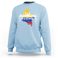 Light blue Colombia pride sweatshirt with Colombia skyline graphic, Est. 1810
