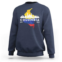 Navy Colombia pride sweatshirt with Colombia skyline graphic, Est. 1810