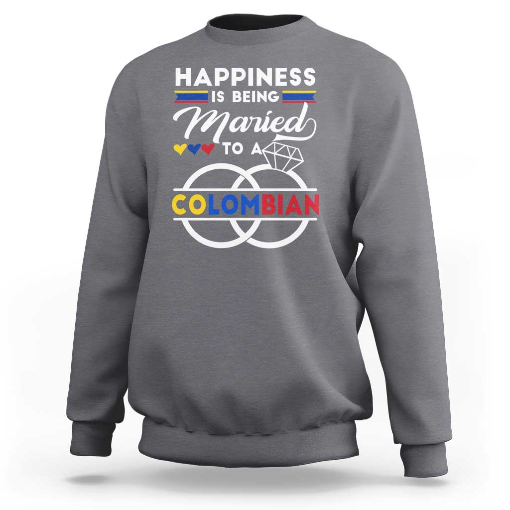 Charcoal crewneck sweatshirt with large "Colombian" marriage graphic on front