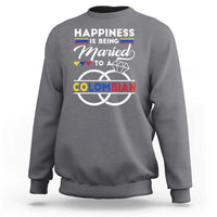 Charcoal crewneck sweatshirt with large "Colombian" marriage graphic on front