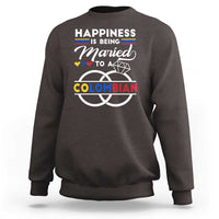 Dark chocolate crewneck sweatshirt with large "Colombian" marriage graphic on front
