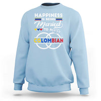 Light blue crewneck sweatshirt with large "Colombian" marriage graphic on front