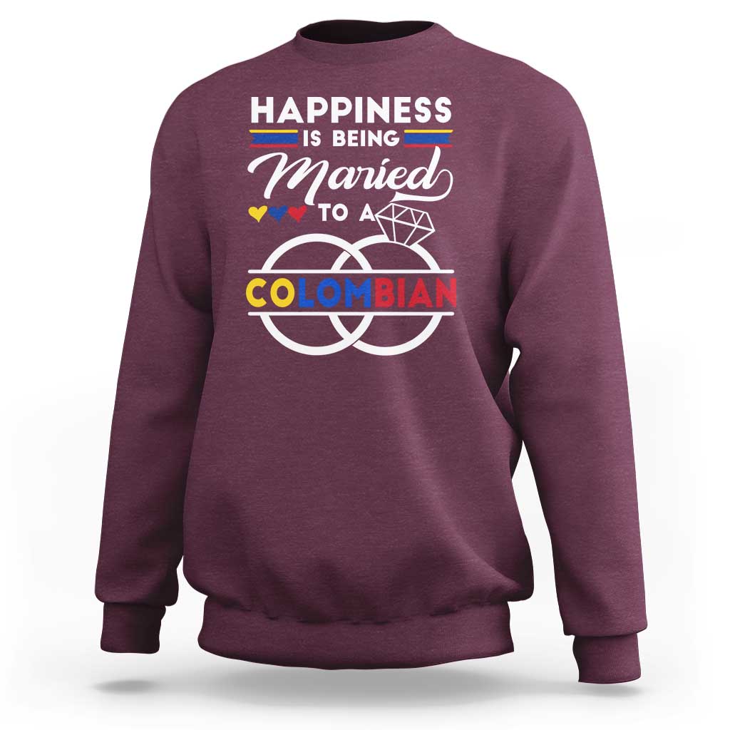 Maroon crewneck sweatshirt with large "Colombian" marriage graphic on front