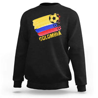 Black crewneck sweatshirt with Colombia soccer flag graphic on the back