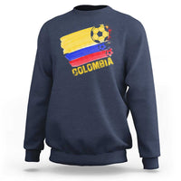 Navy crewneck sweatshirt with Colombia soccer flag graphic on the back