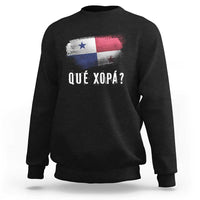 Black crewneck sweatshirt with Panama flag graphic and 'QUE XOPA?' print