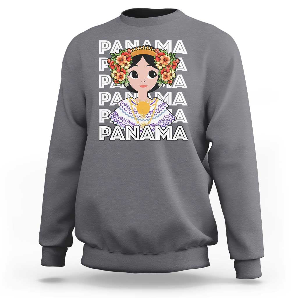 Charcoal women's sweatshirt with front graphic, ribbed crew neck, and cuffs