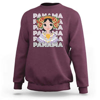 Maroon women's sweatshirt with front graphic, ribbed crew neck, and cuffs