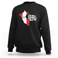 Black sweatshirt with Peru state graphic and 'Peru' logo print on back.