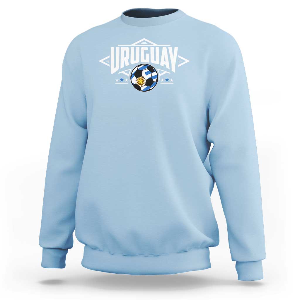 Light blue soccer support sweatshirt with Uruguay crest front graphic