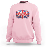 Light pink sweatshirt with UK flag graphic and 'KNACKERED' print on chest