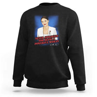 Women's black sweatshirt with front portrait and slogan graphic print