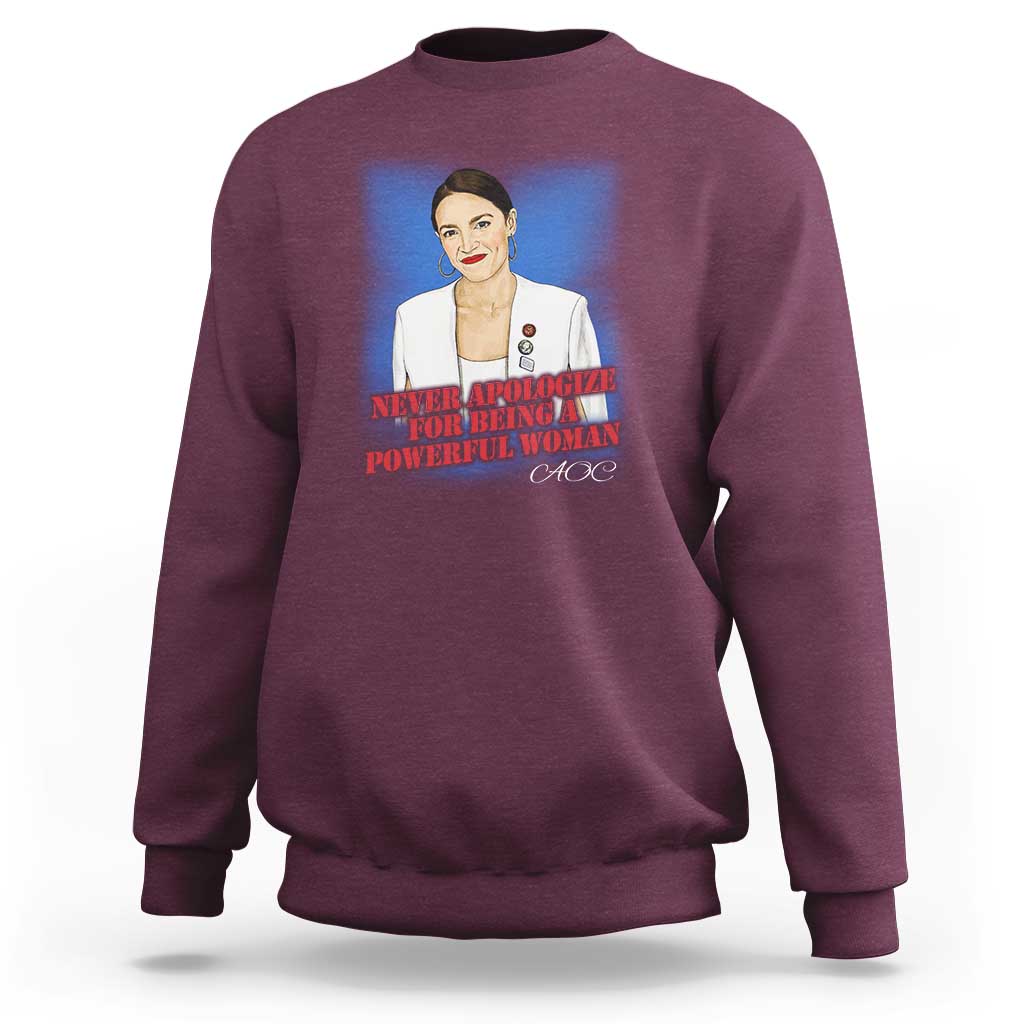 Women's maroon sweatshirt with front portrait and slogan graphic print
