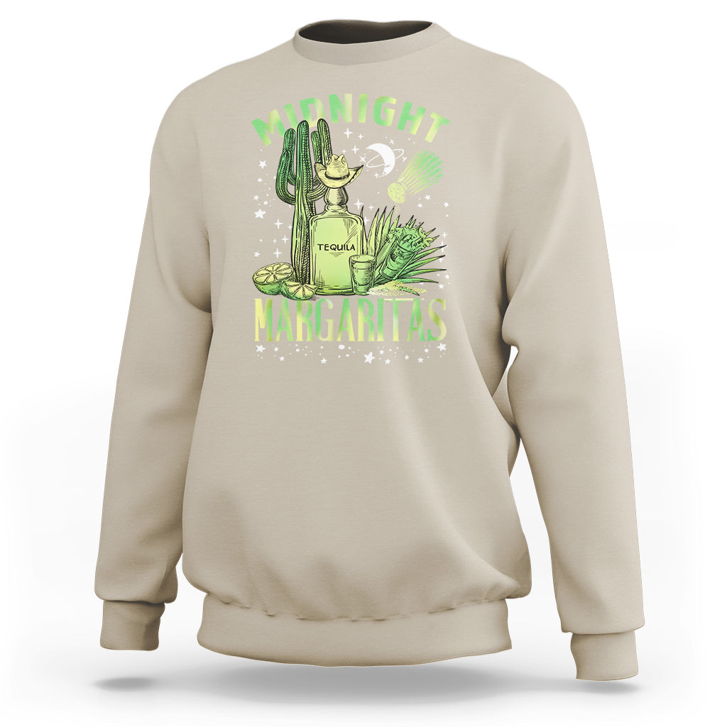 Sand cream crewneck sweatshirt with 'Midnight Margaritas' cactus tequila drink graphic